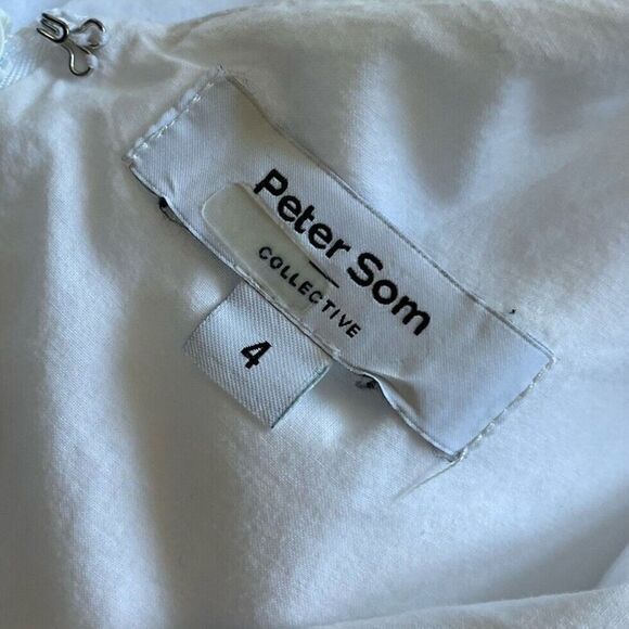 PETER SOM Tiered Dress Womens 4 White Tie Strap V-Neck Sleeveless A-Line Cotton - Picture 11 of 12